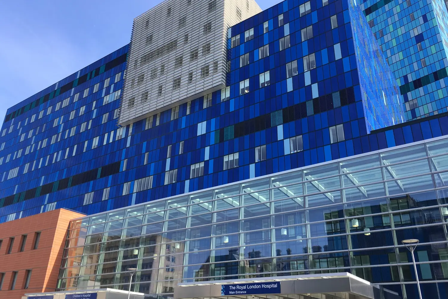The main entrance of the Royal London Hospital on Whitechapel Road.
