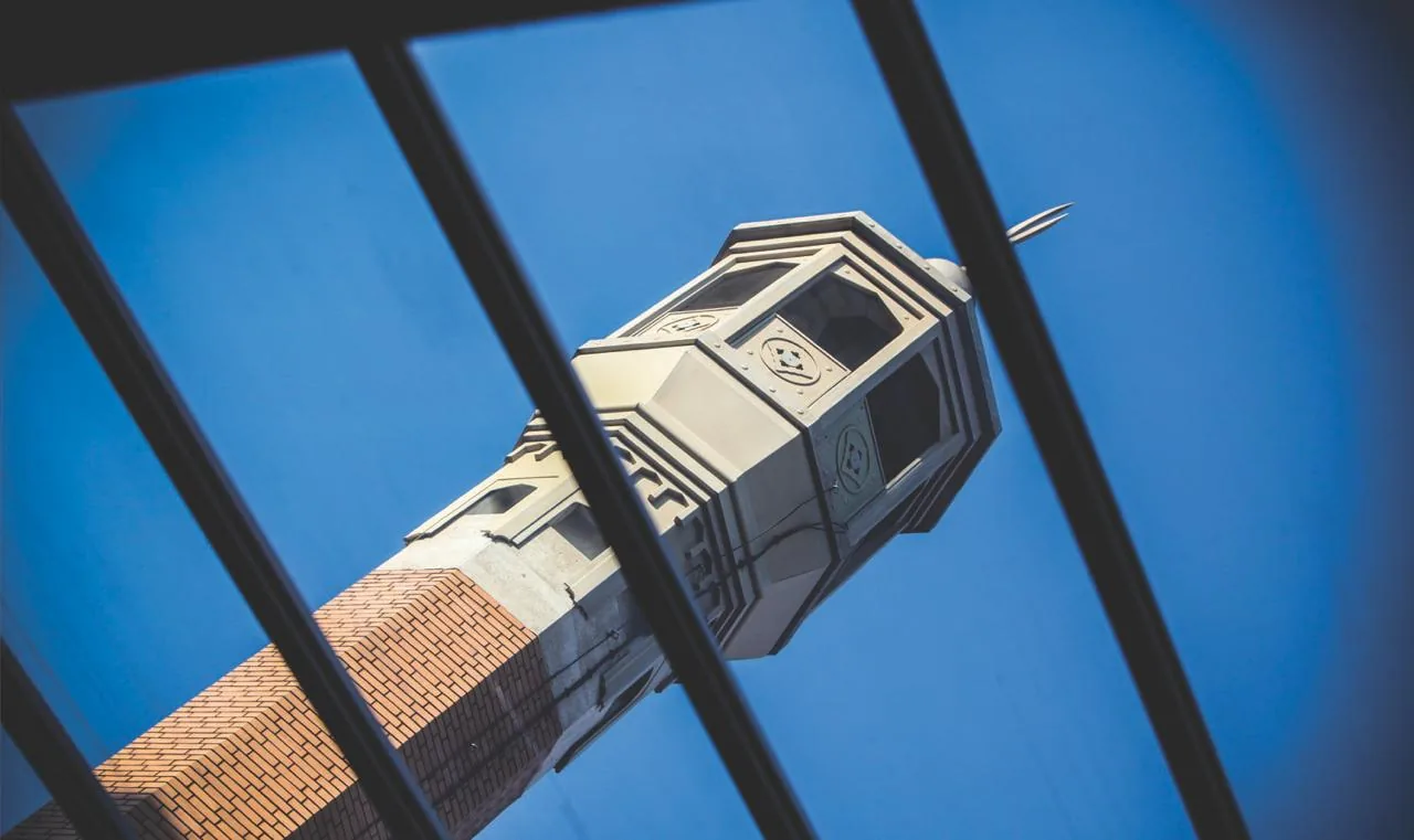 A clock tower landmark in east London.